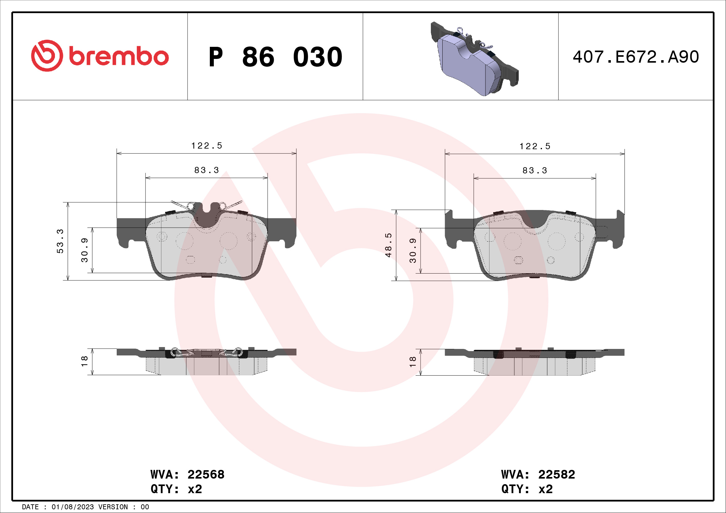 A.B.S. P 86 030 BREMBO Bremsbelagsatz, Scheibenbremse